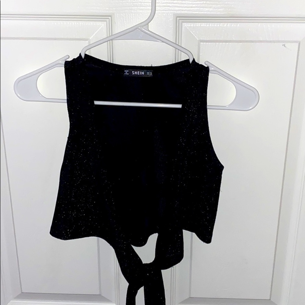 Women’s black sparkly wrap around top